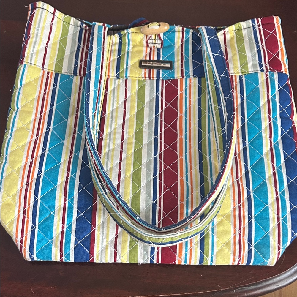 Longaberger Homestead colorful striped quilted tote bag Excellent Condition